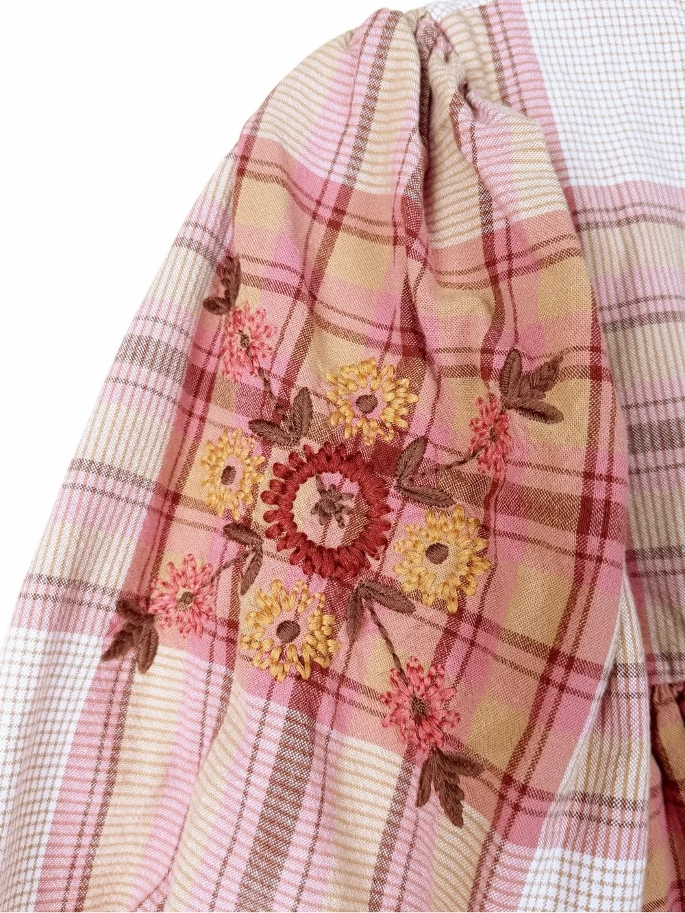 Bebe Organic Dress Girls Sz 10 Pink Cotton Plaid Cottagecore Peasant Embroidered